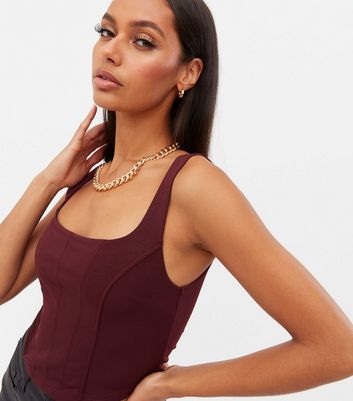 Burgundy Satin Square Neck Corset Crop 