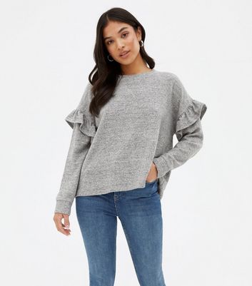 Click to view product details and reviews for Petite Grey Fine Knit Frill Sleeve Jumper New Look.