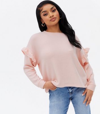 Petite Mid Pink Fine Knit Frill Sleeve 