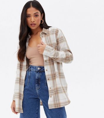 Click to view product details and reviews for Petite Off White Check Oversized Shirt New Look.