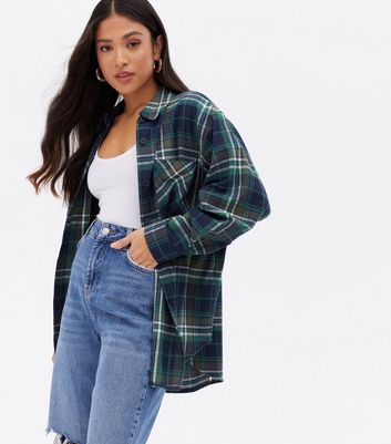 Petite Blue Check Oversized Long Sleeve 