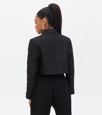 Click to view product details and reviews for Petite Black Jacquard Crop Blazer New Look.