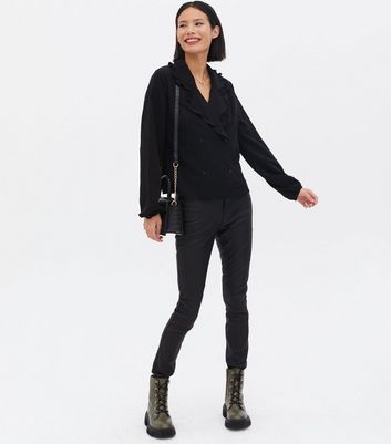 Click to view product details and reviews for Black Frill Collar Double Breasted Shirt New Look.