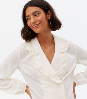 Off White Frill Collar Double Breasted Shirt | New Look