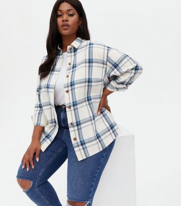 Click to view product details and reviews for Curves White Check Brushed Long Sleeve Shirt New Look.