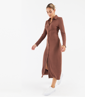 Zibi London Light Brown Ribbed Midi 