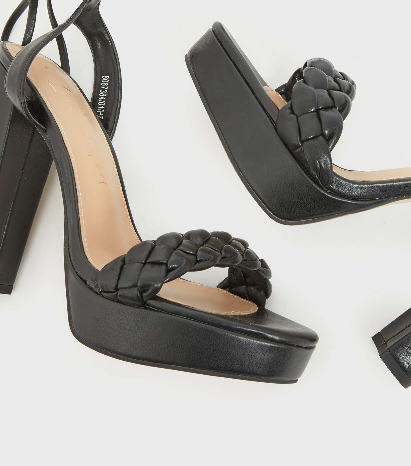 Black Plaited Strap Block Heel Sandals Image 4