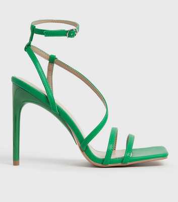Green Strappy Square Open Toe Stiletto Heel Sandals