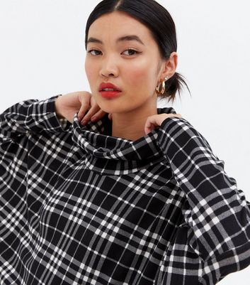 Blue Vanilla Black Check Roll Neck Oversized Top New Look