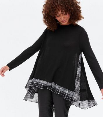 Click to view product details and reviews for Blue Vanilla Black Check Chiffon Trim 2 In 1 Tunic Top New Look.