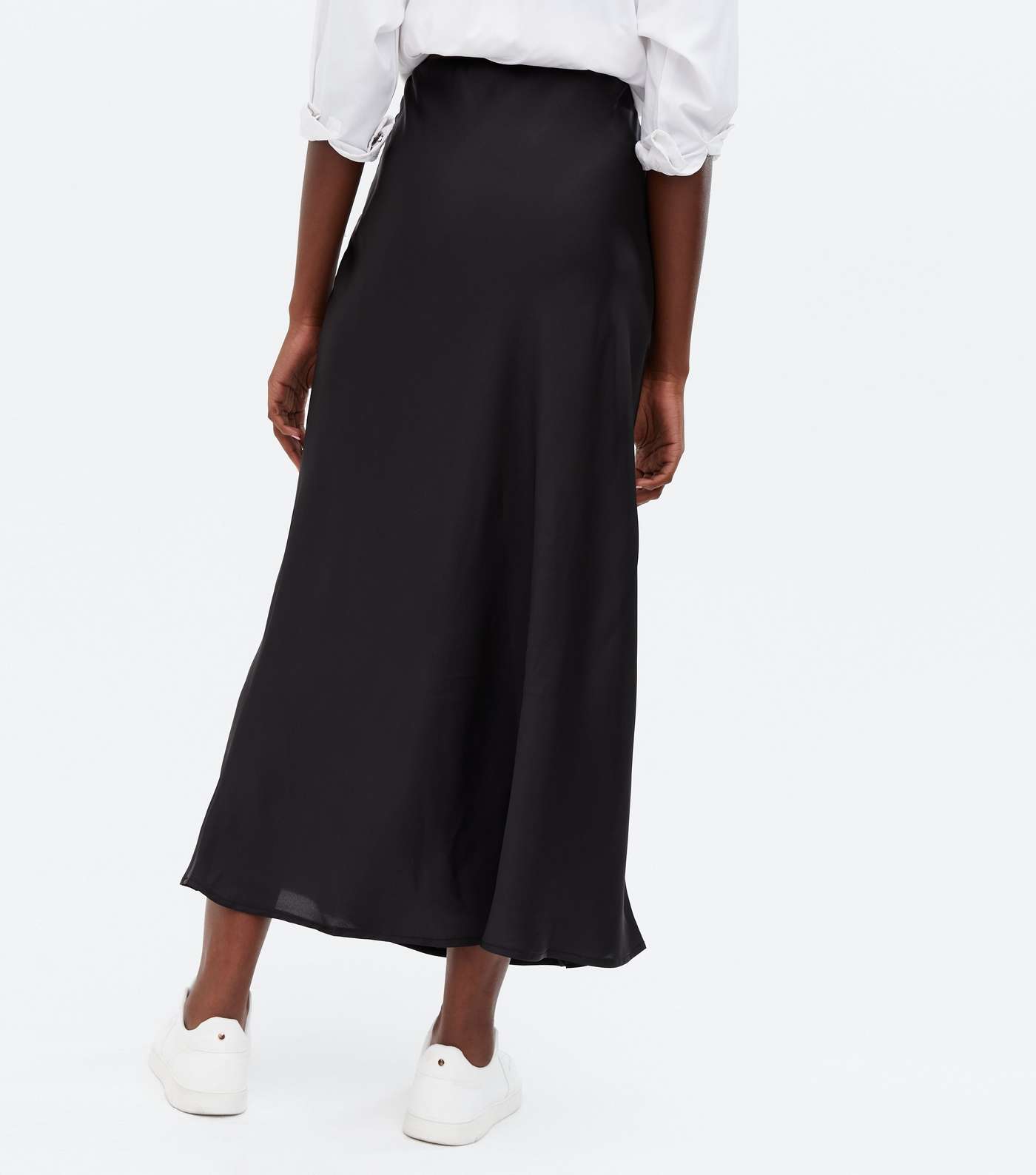 Tall Black Satin Bias Cut Midi Skirt Image 4