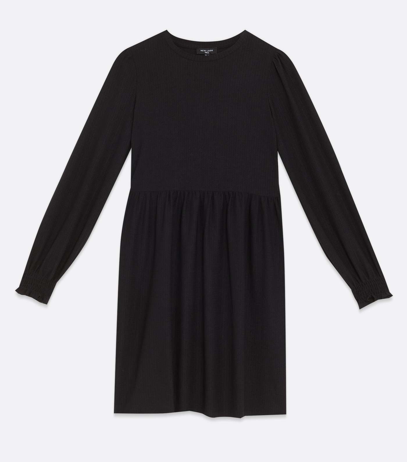 Tall Black Crinkle Jersey Long Sleeve Mini Oversized Smock Dress Image 5