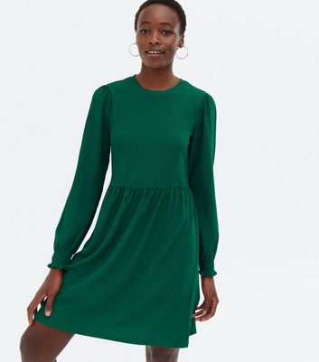Damen Bekleidung Tall Green Crinkle Jersey Long Sleeve Mini Oversized Smock Dress