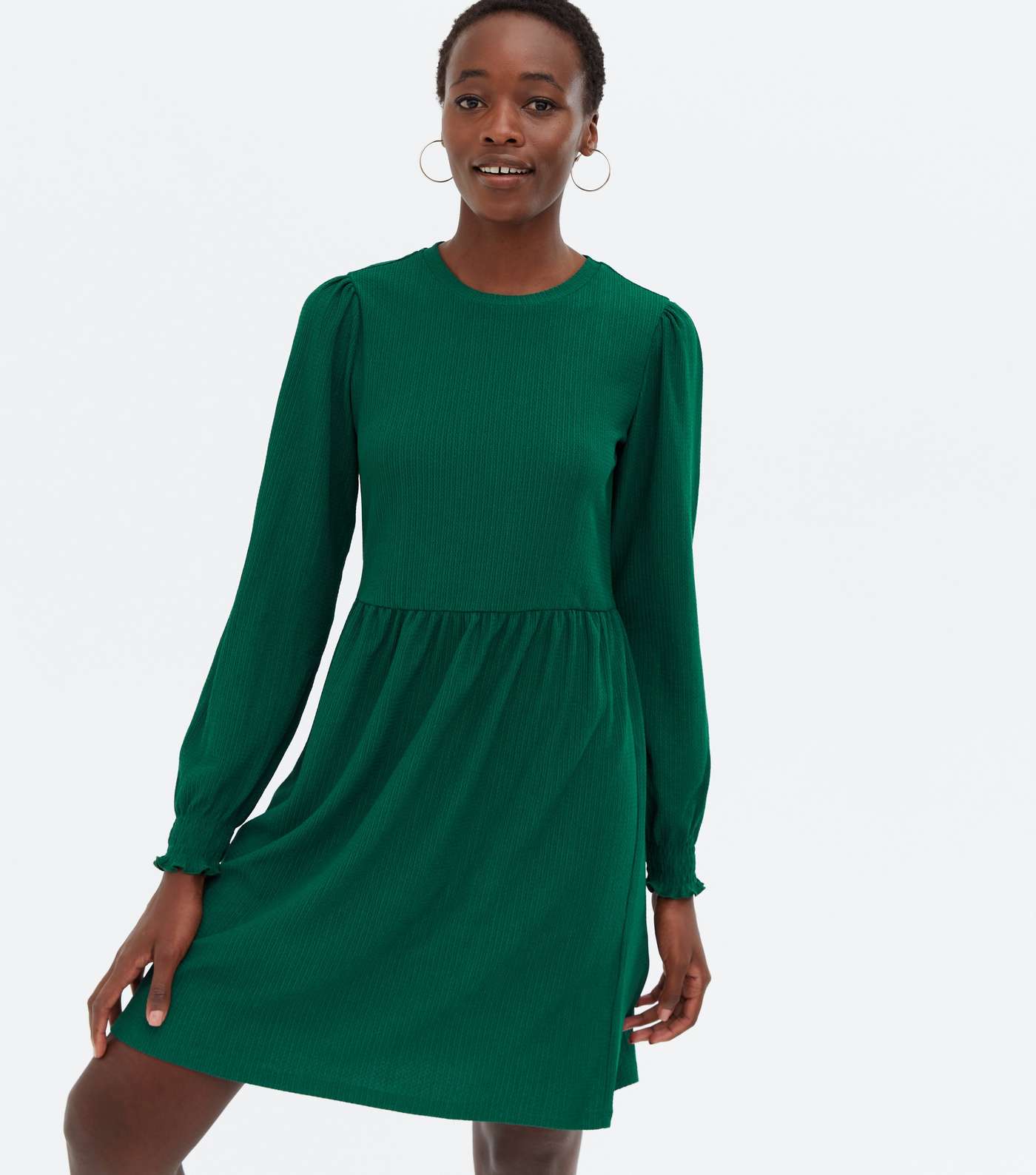 Tall Green Crinkle Jersey Long Sleeve Mini Oversized Smock Dress