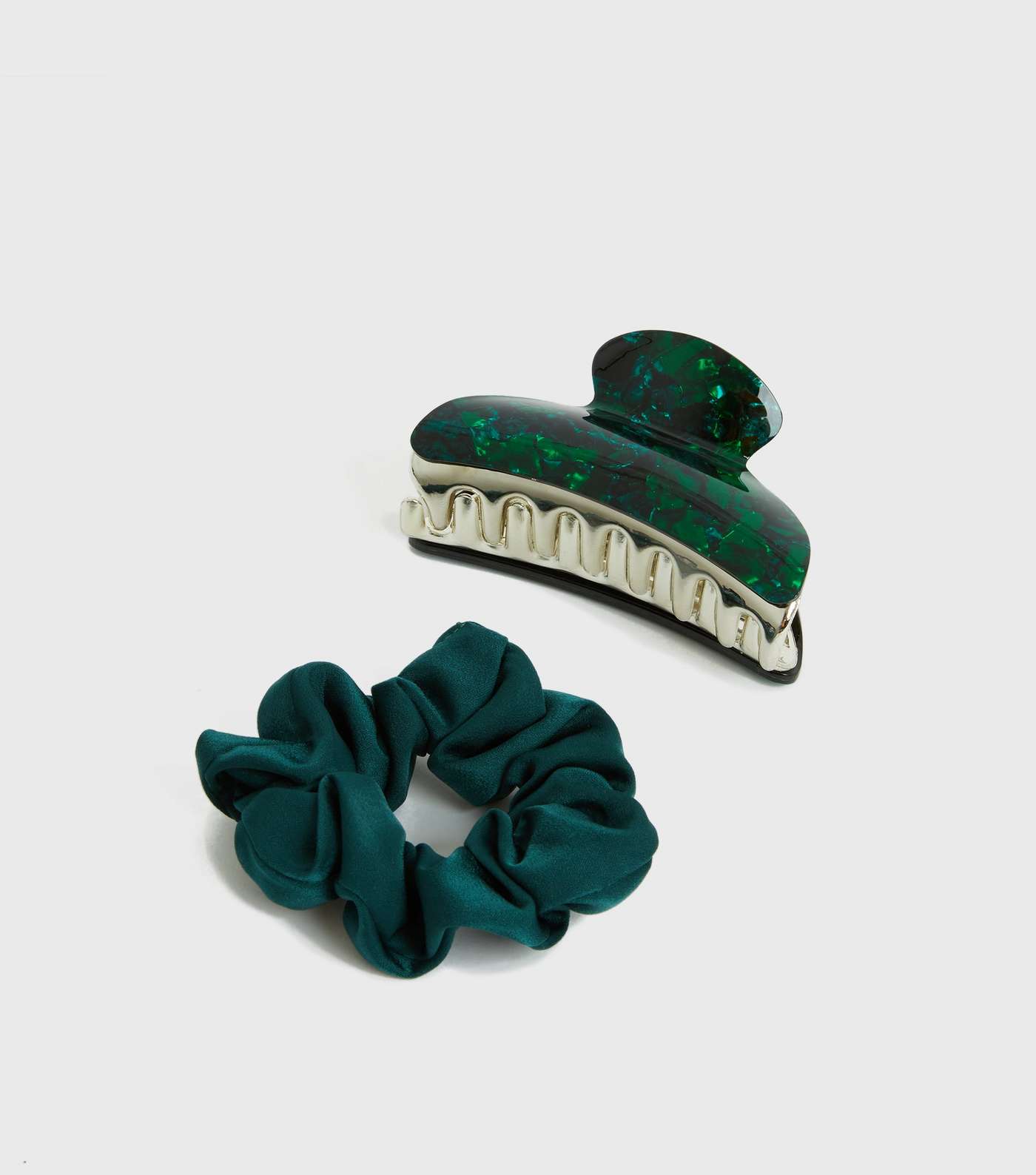 2 Pack Green Resin Bulldog Claw Clip and Scrunchie Set
