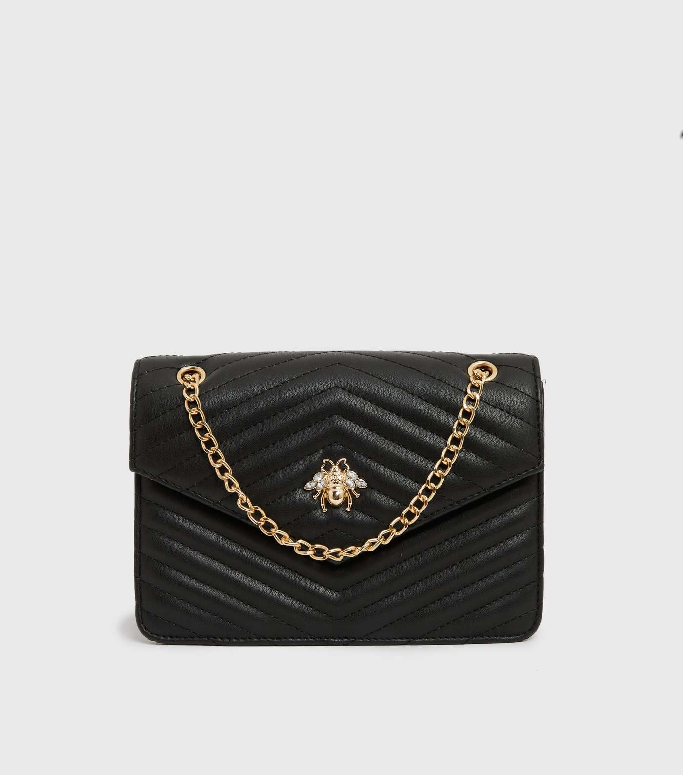 Black Quilted Bee Embellished Cross Body Bag