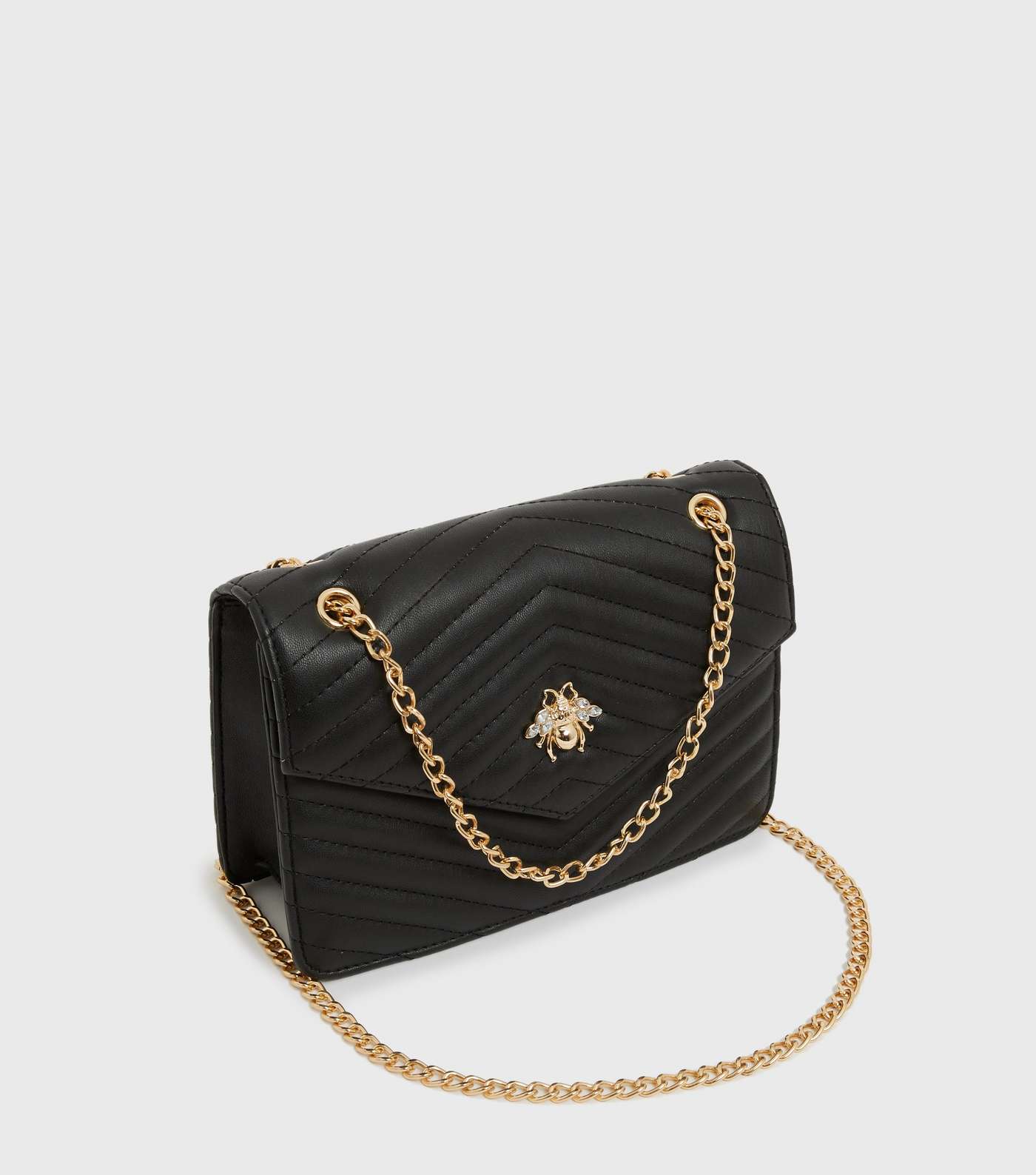 Black Quilted Bee Embellished Cross Body Bag Image 3