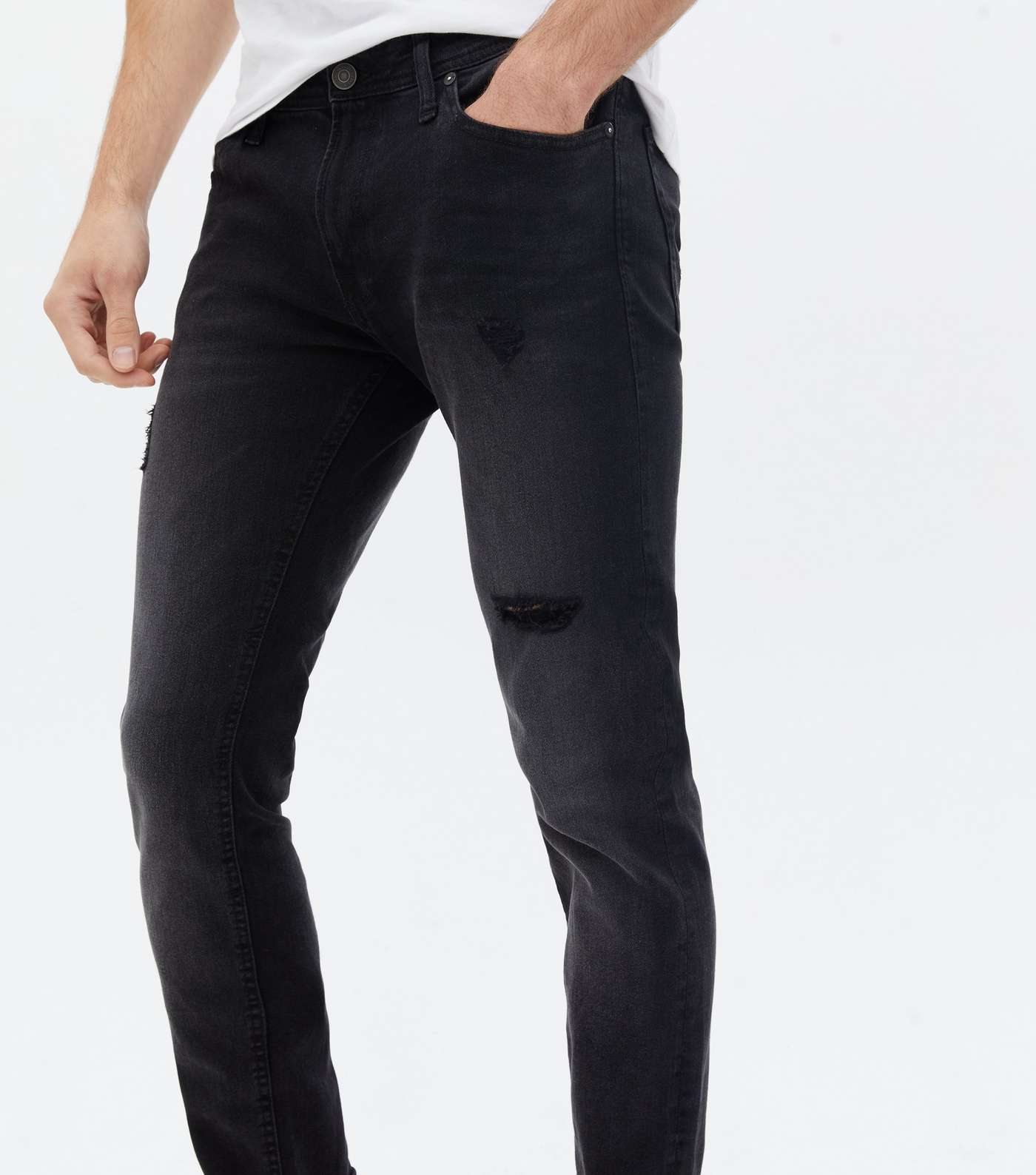 Jack & Jones Black Dark Wash Ripped Skinny Jeans Image 3