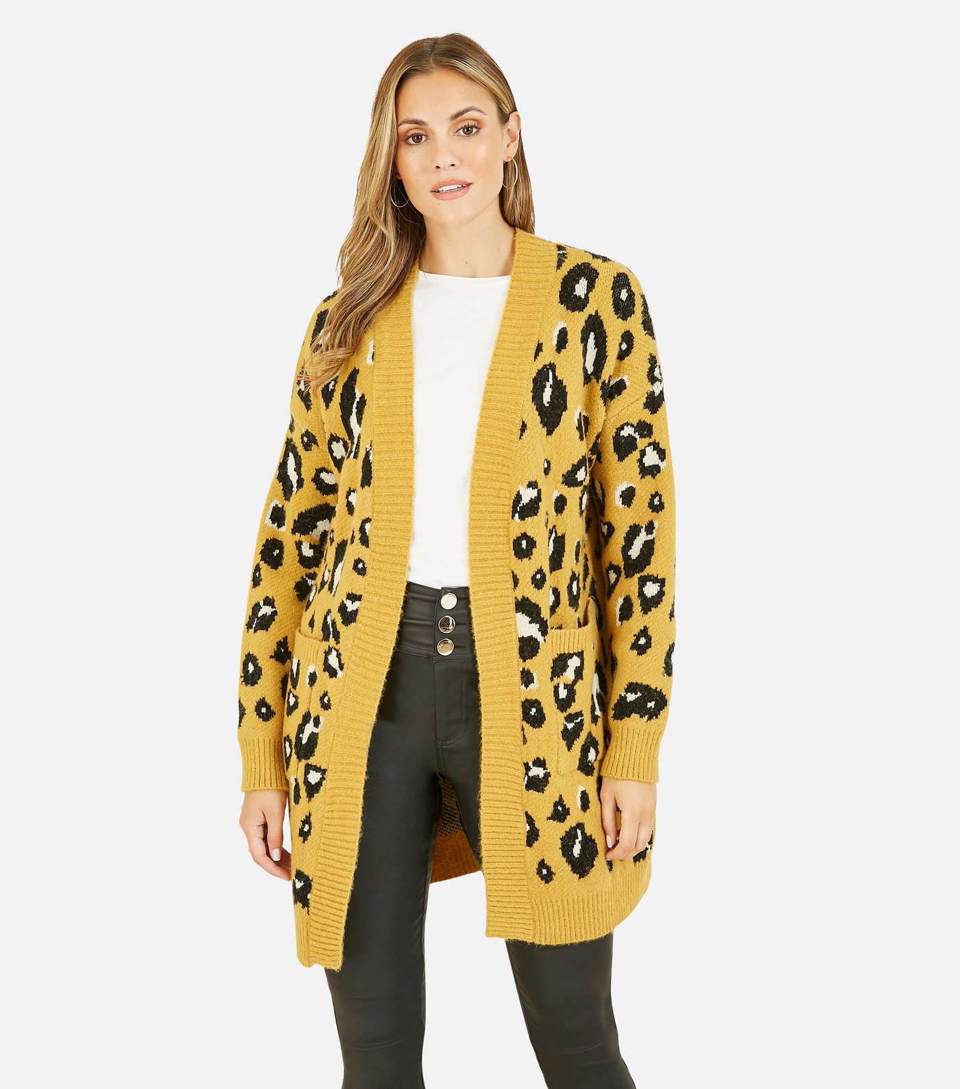 Yumi Yellow Leopard Print Long Cardigan