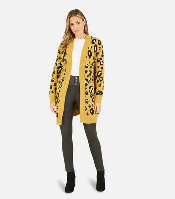 Yumi Yellow Leopard Print Long Cardigan | New Look
