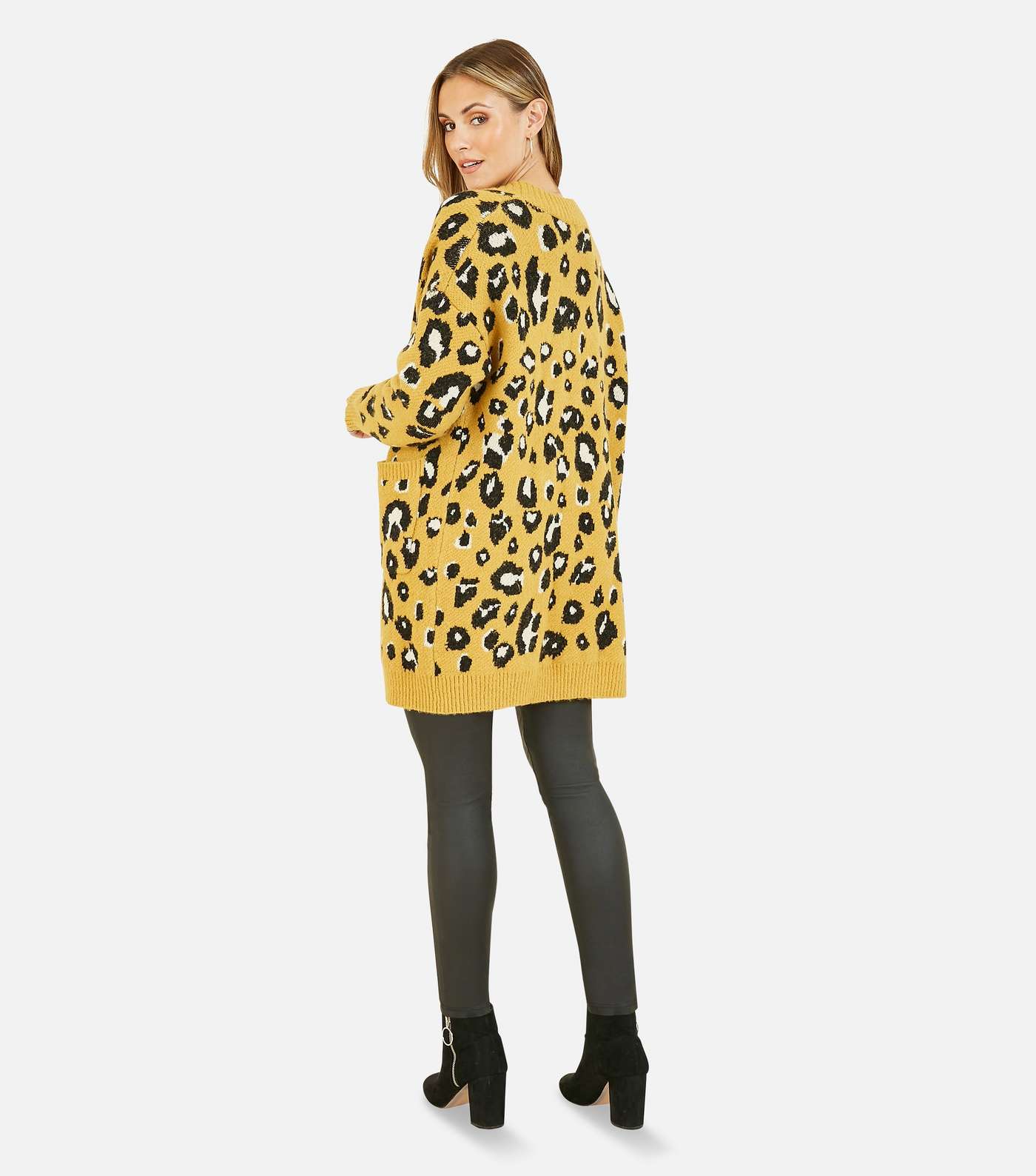 Yumi Yellow Leopard Print Long Cardigan Image 3