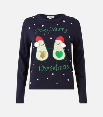 Yumi Navy Avocado Christmas Logo Jumper 