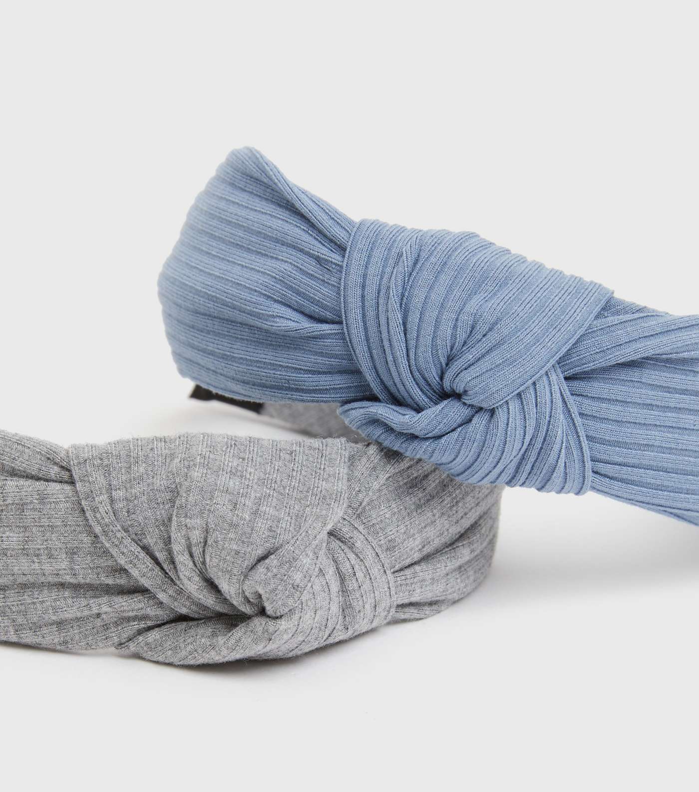 2 Pack Blue and Grey Ribbed Knot Headbands Image 2