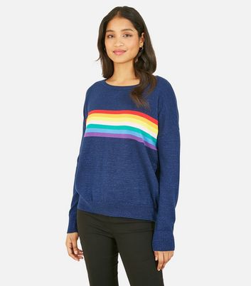 Yumi Navy Rainbow Stripe Jumper