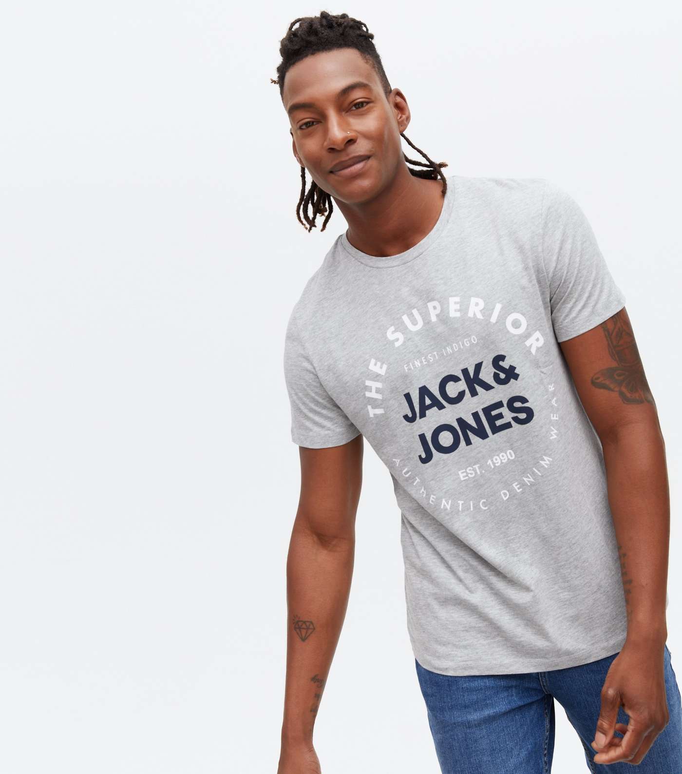 Jack & Jones Pale Grey Crew Neck Short Sleeve Logo T-Shirt
