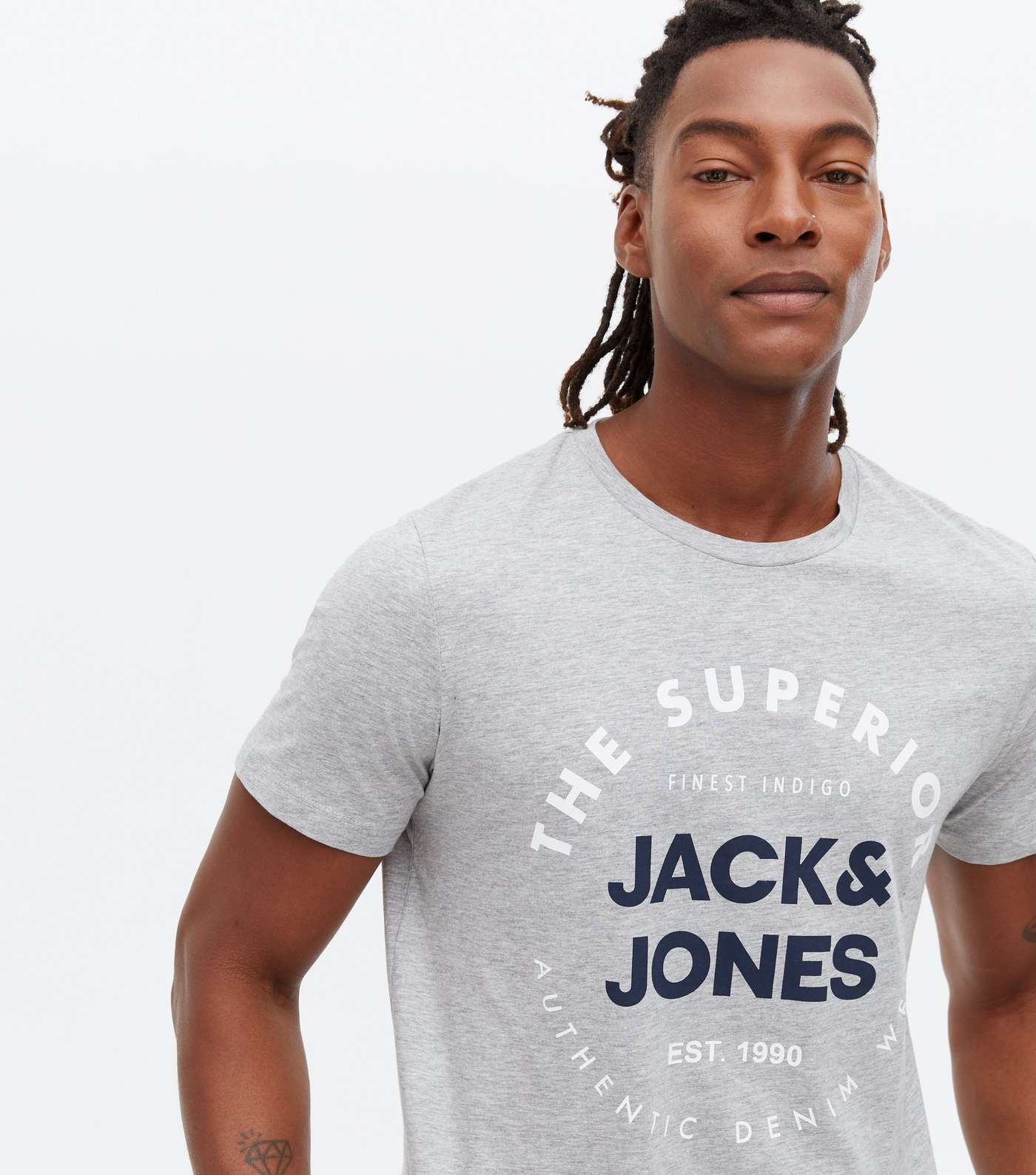 Jack & Jones Pale Grey Crew Neck Short Sleeve Logo T-Shirt Image 3