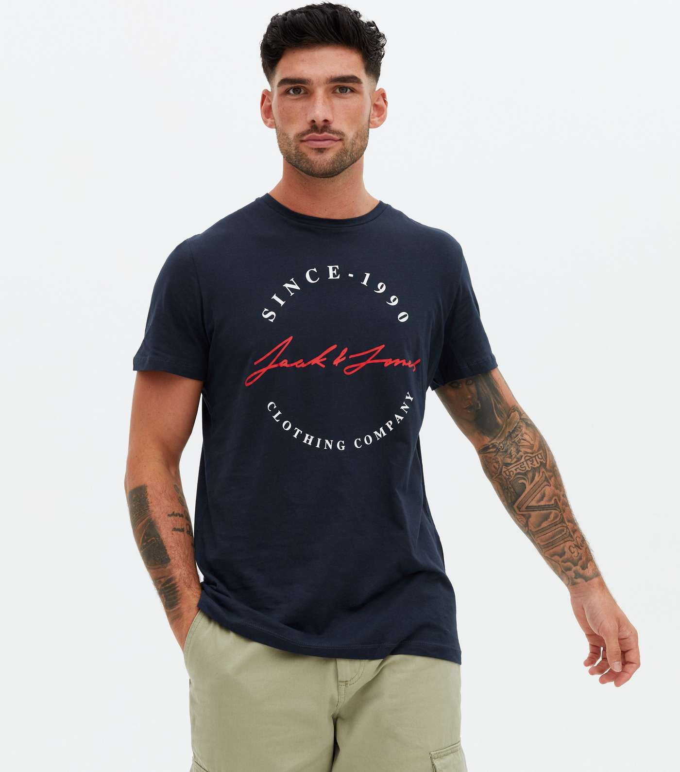 Jack & Jones Navy Crew Neck Short Sleeve Logo T-Shirt