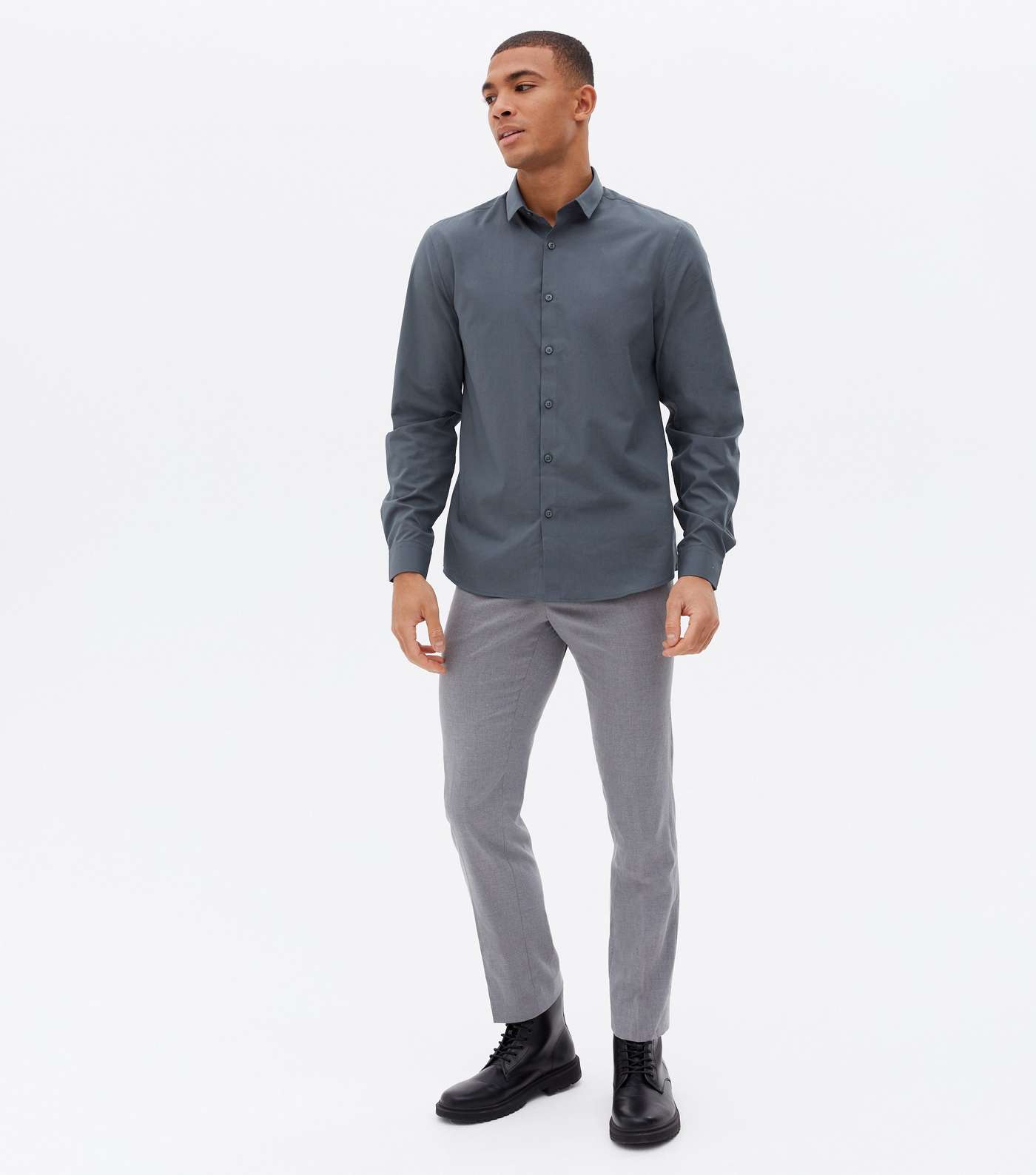 Grey Poplin Long Sleeve Shirt Image 2