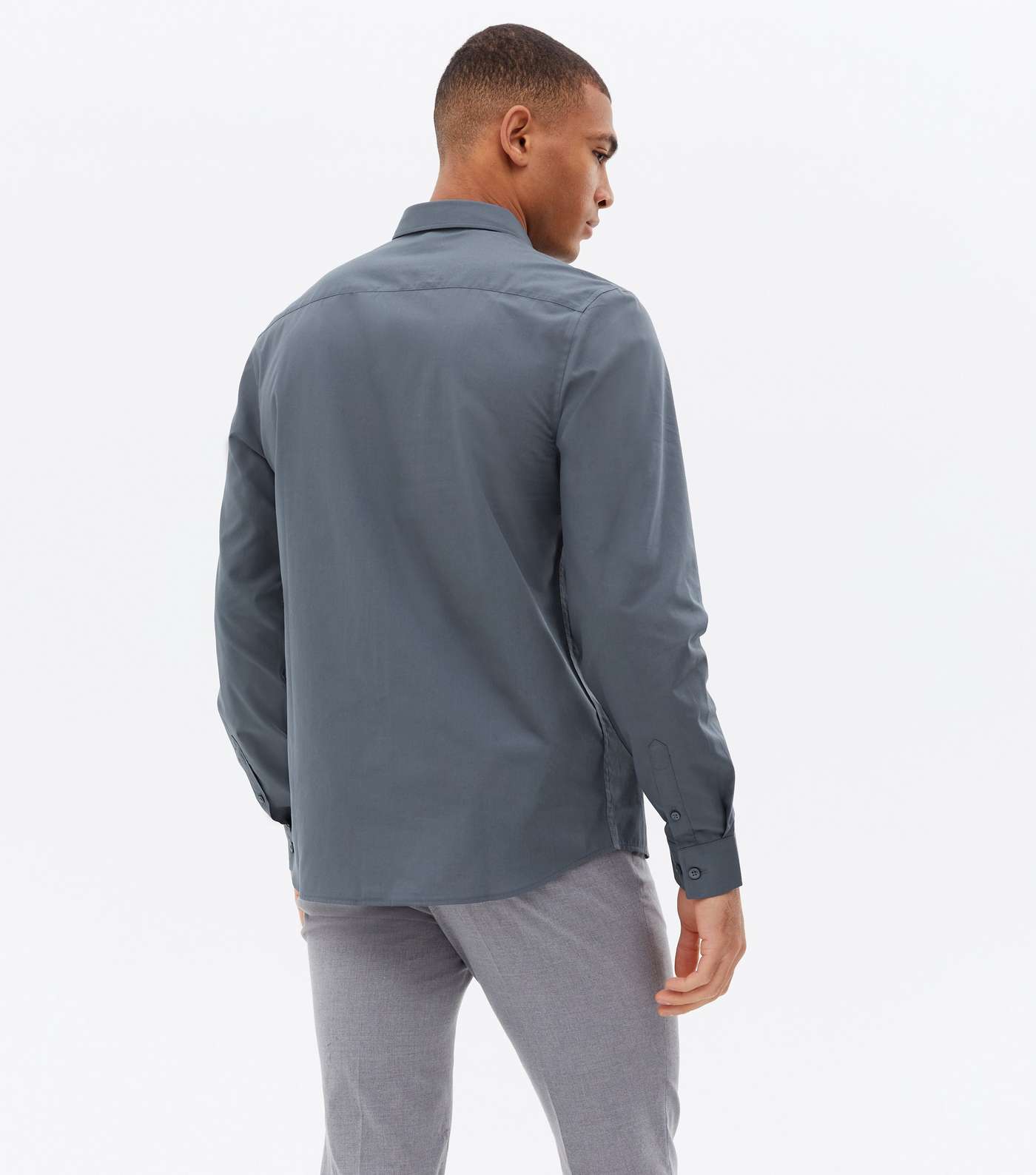 Grey Poplin Long Sleeve Shirt Image 4