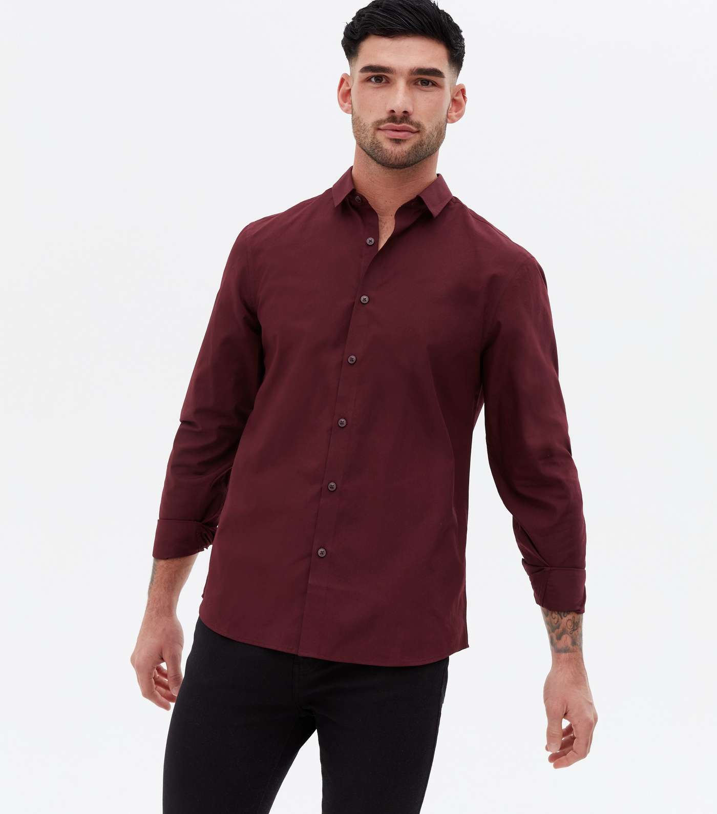 Burgundy Poplin Long Sleeve Shirt