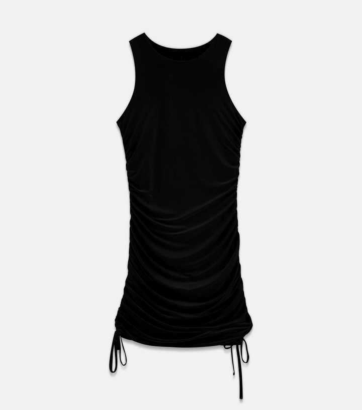 LuckyMore Womens Dress Tank Sleeveless Bodycon Ruched Black Size