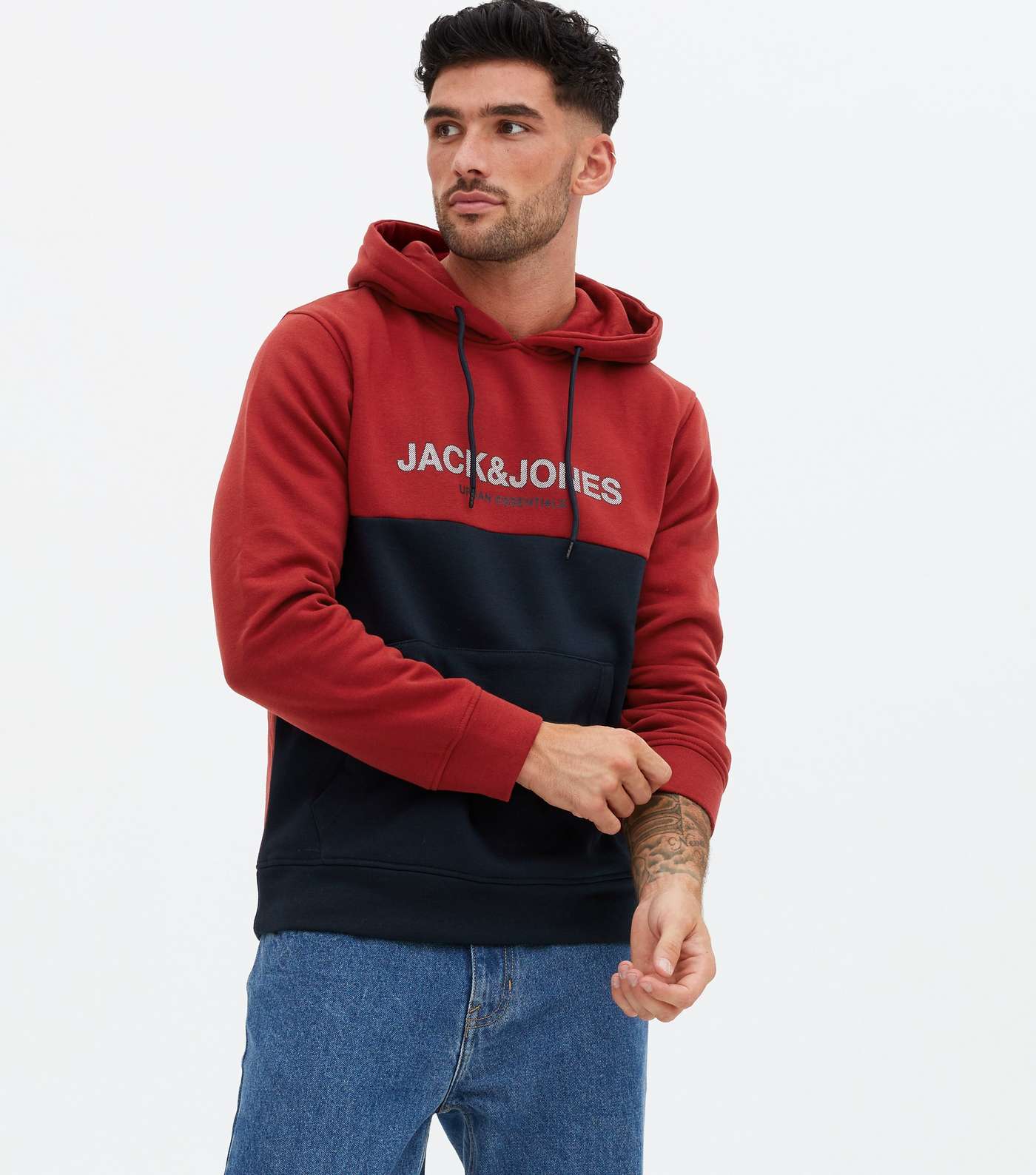 Jack & Jones Dark Red Colour Block Logo Hoodie