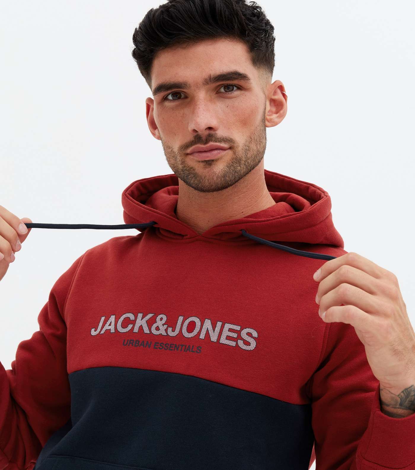 Jack & Jones Dark Red Colour Block Logo Hoodie Image 3