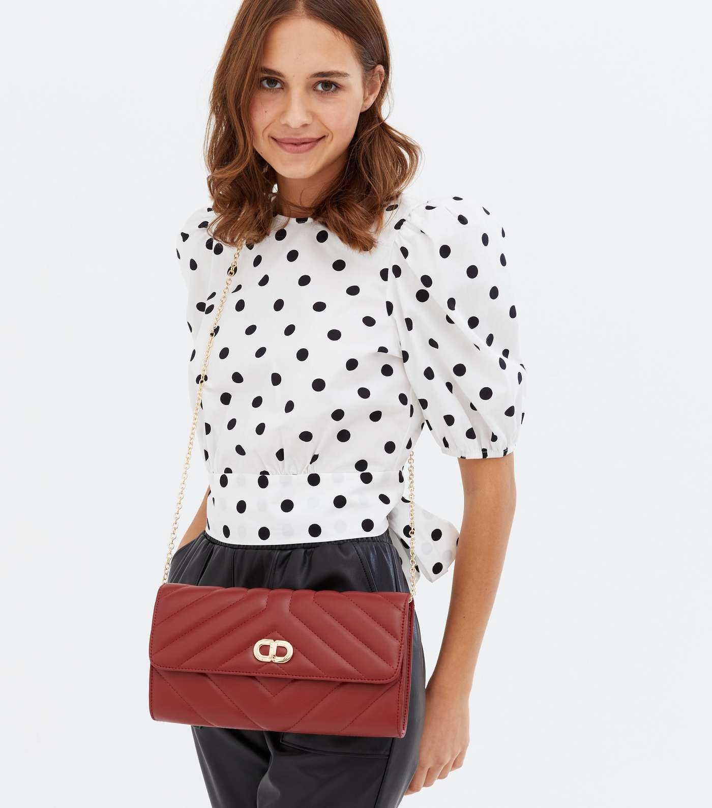 Red Quilted Cross Body Chain Clutch Bag Image 2
