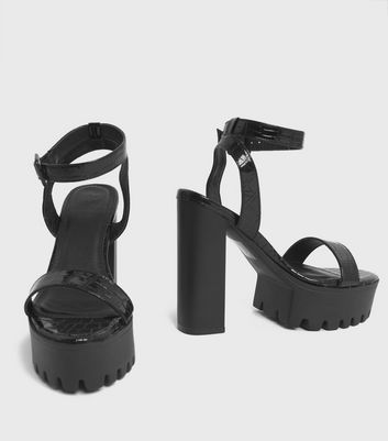 black chunky block heels