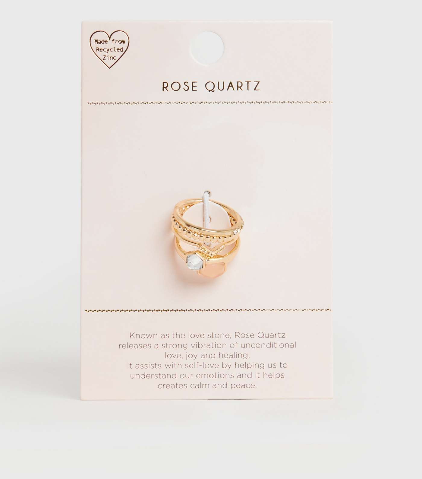 5 Pack Gold Semi Precious Rose Quartz Rings