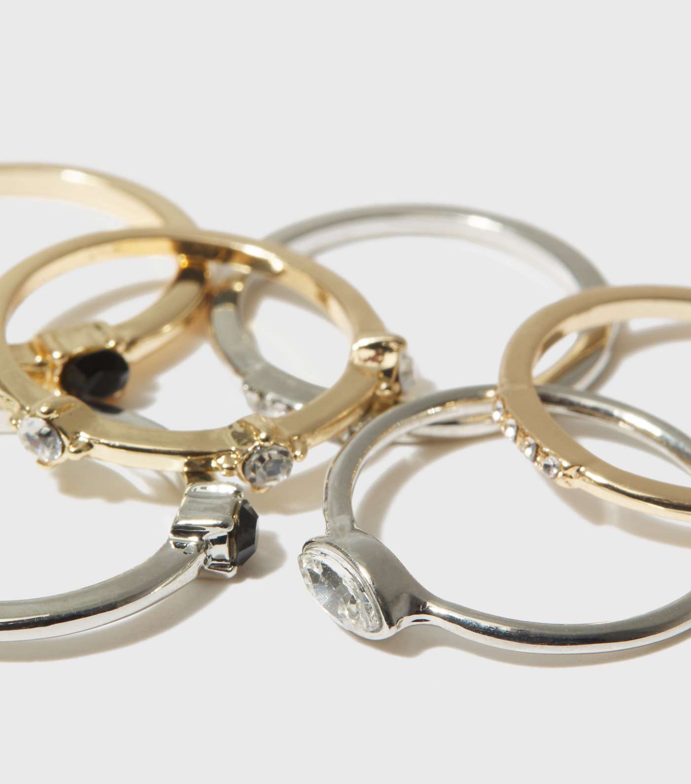 6 Pack Silver and Gold Mixed Gem Rings