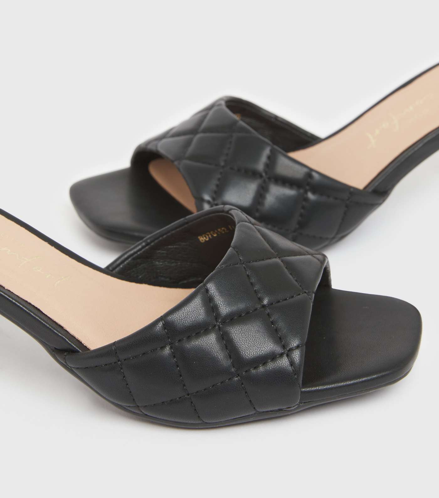 Black Quilted Leather-Look Block Heel Mules Image 4