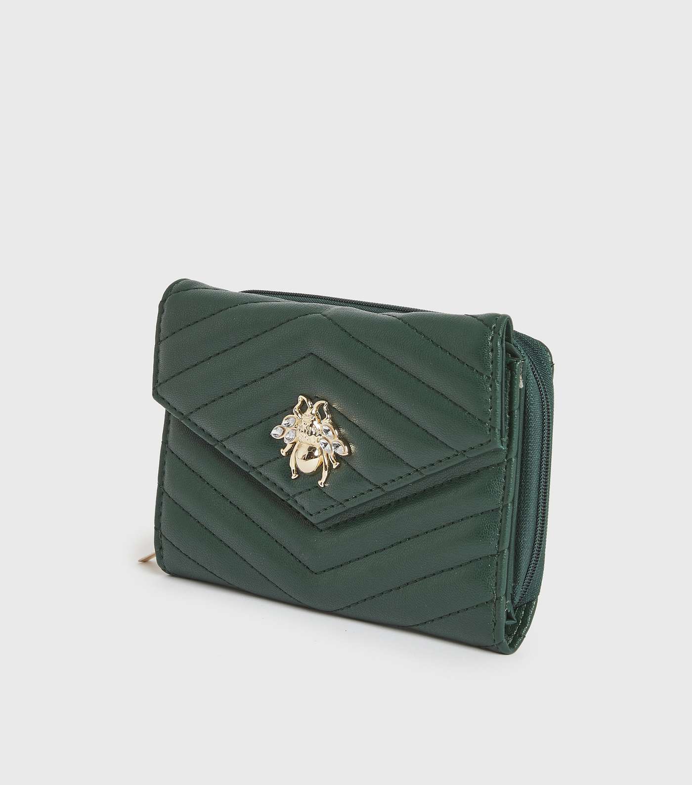 Dark Green Quilted Bee Embellished Purse