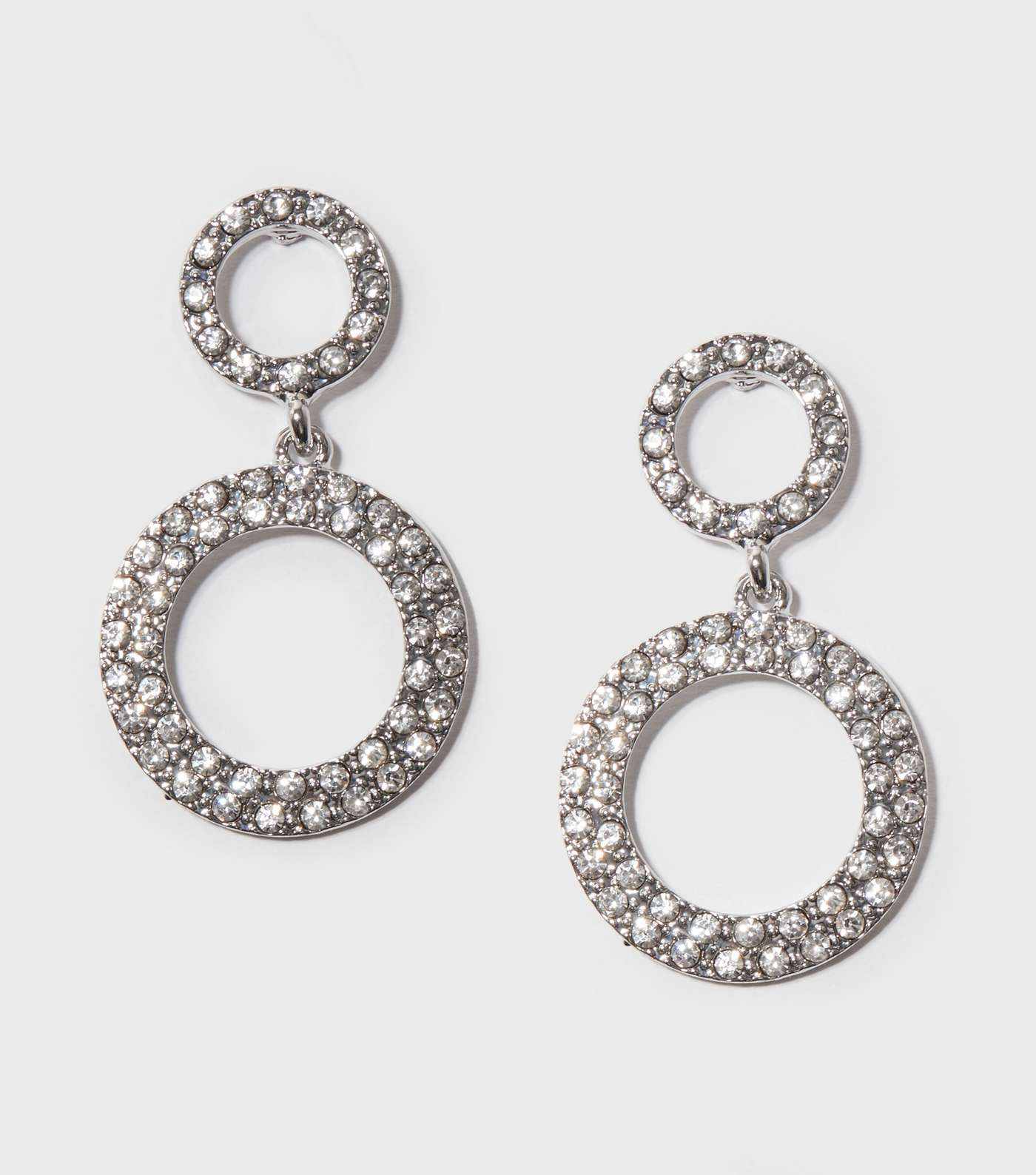 Silver Diamanté Double Circle Drop Earrings Image 2