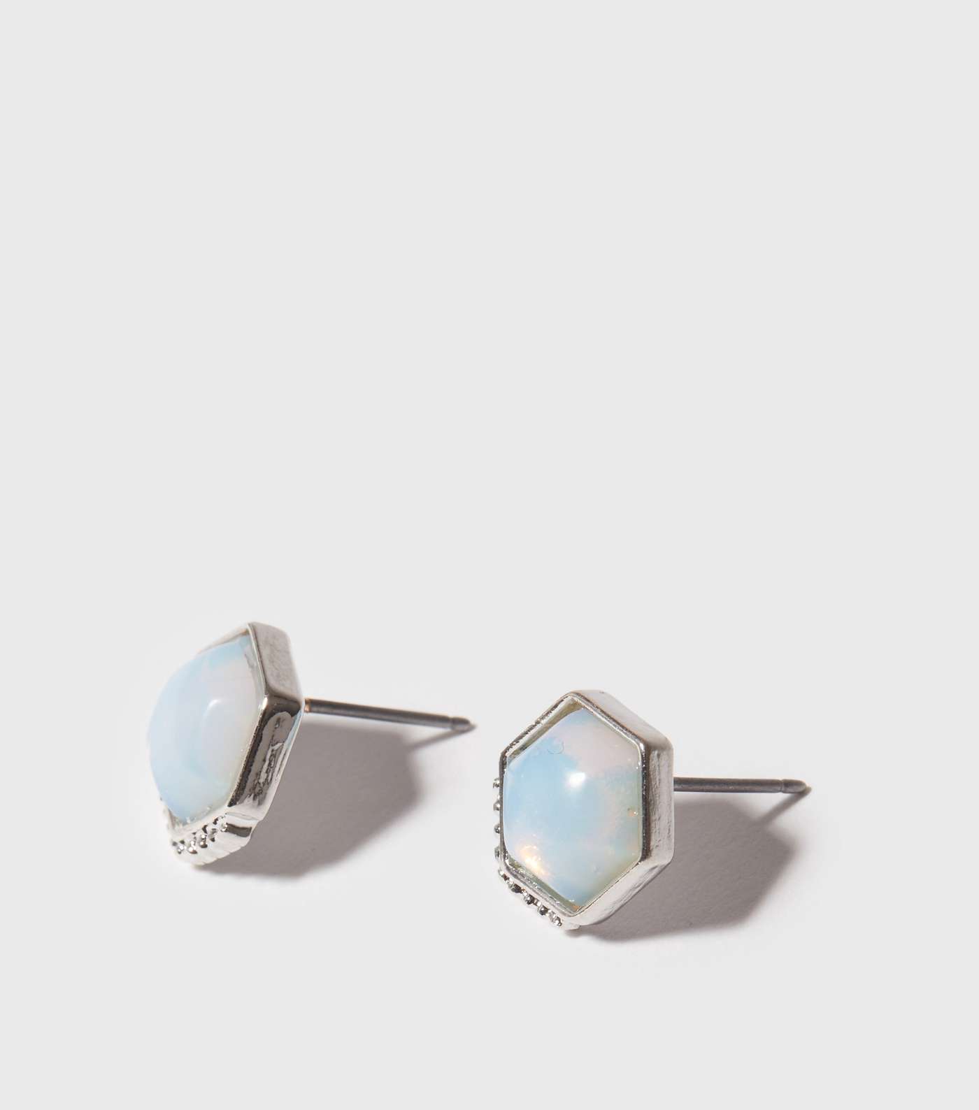 Silver Semi Precious Moonstone Stud Earrings Image 2