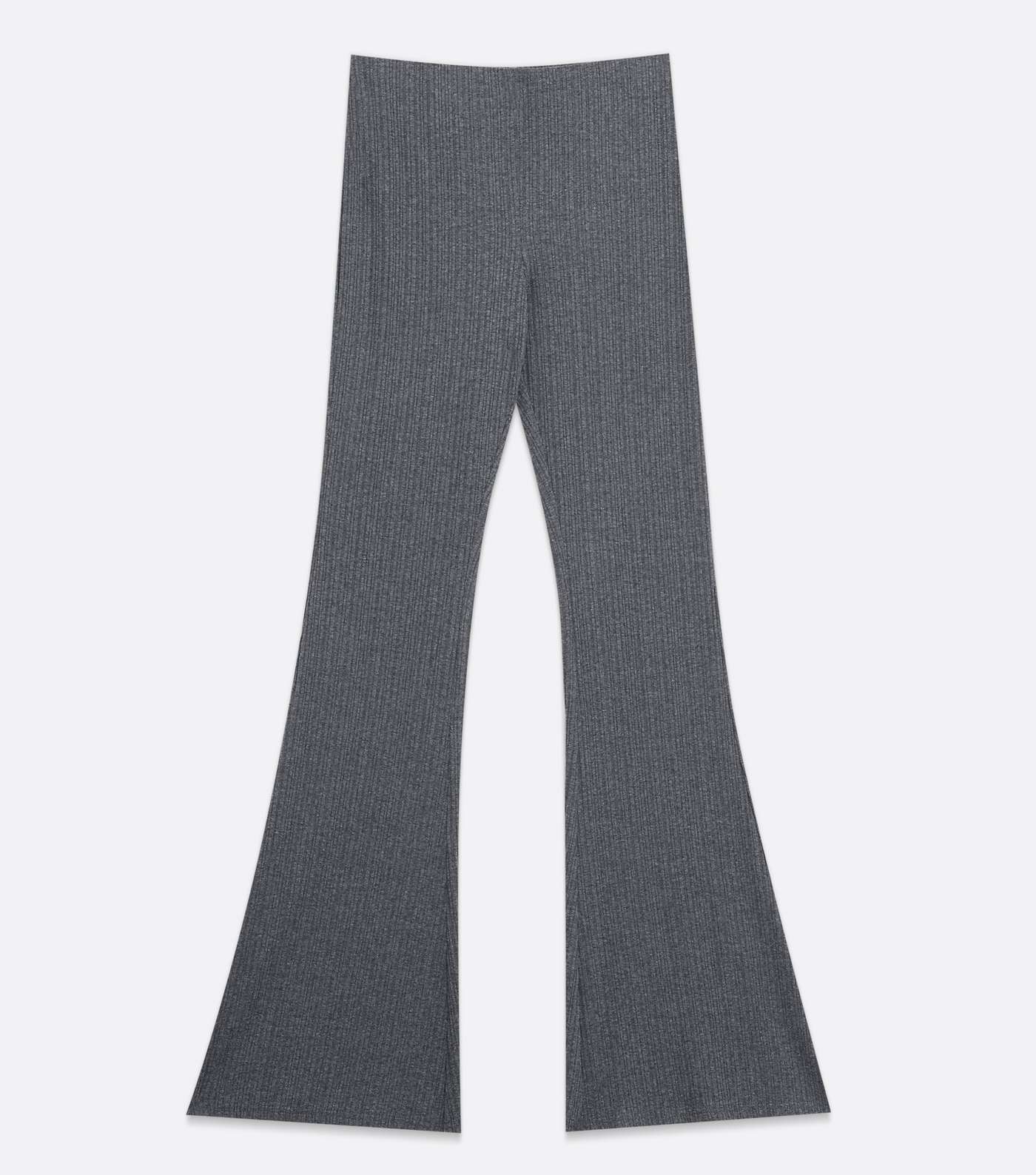 Dark Grey Ribbed Flared Trousers Image 5
