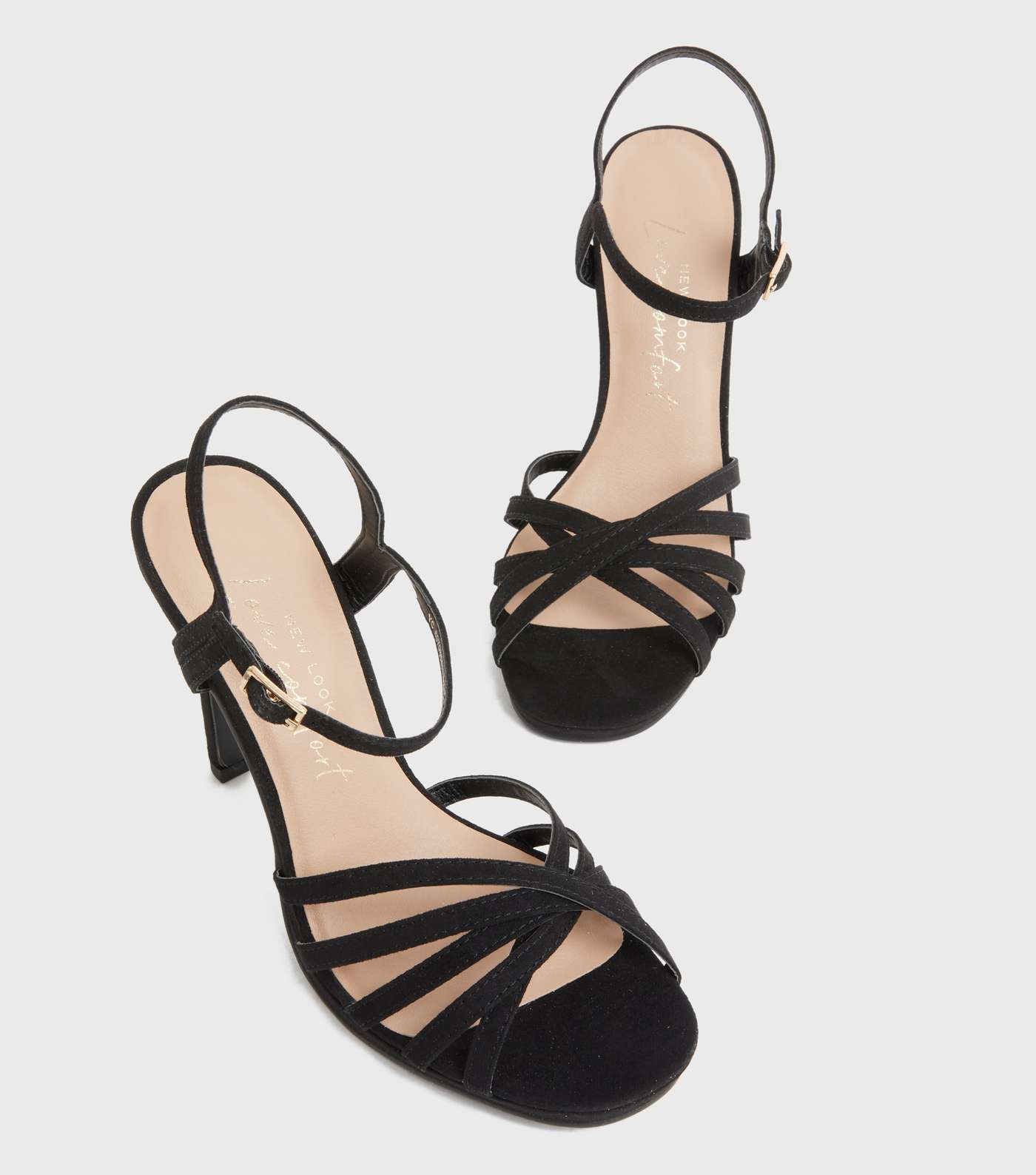 Black Suedette Caged Platform Stiletto Heel Sandals Image 4