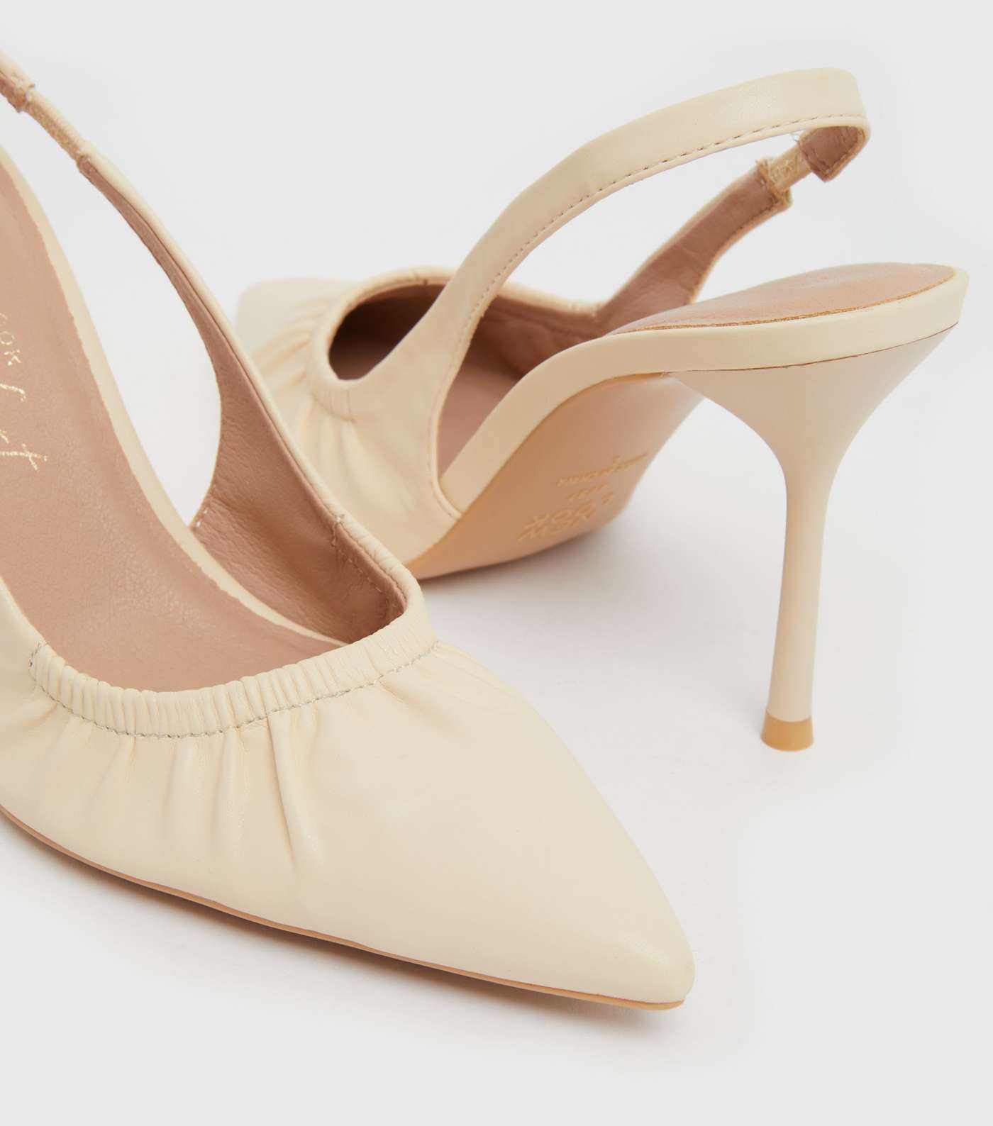 Off White Ruched Slingback Stiletto Heel Court Shoes Image 4