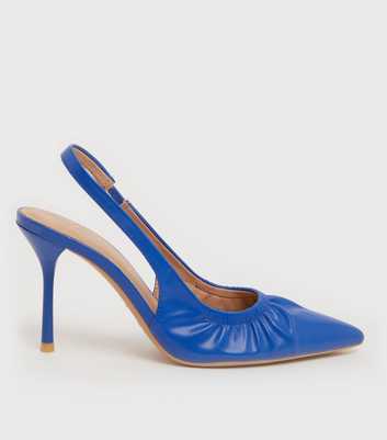 Bright Blue Ruched Slingback Stiletto Heel Court Shoes