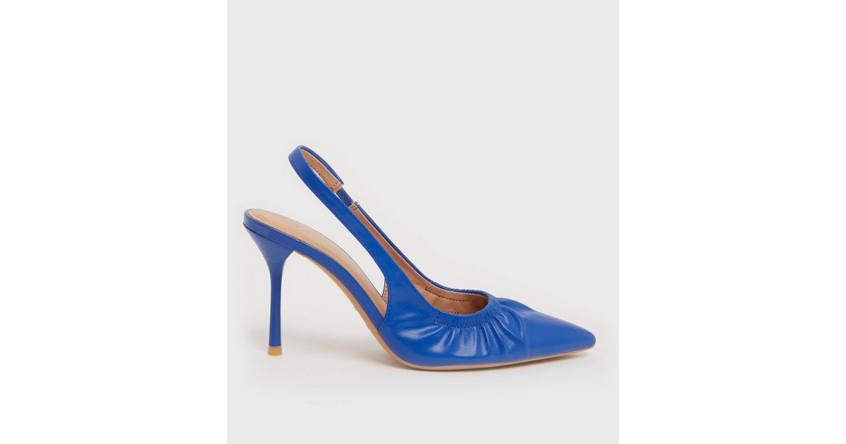 Bright Blue Ruched Slingback Stiletto Heel Court Shoes | New Look